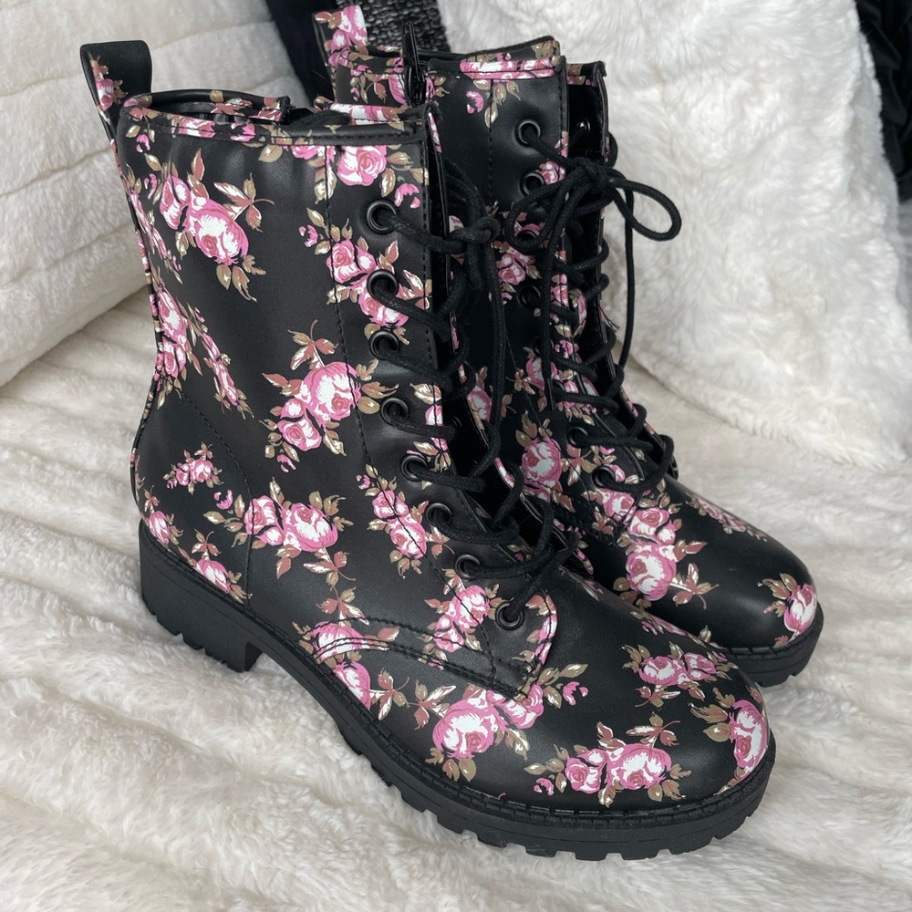 Floral Combat Boots